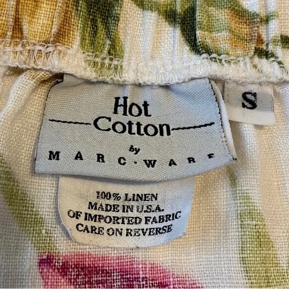 Hot Cotton linen mini skirt, floral print with ruffle, white & pink, S or M - Picture 5 of 8